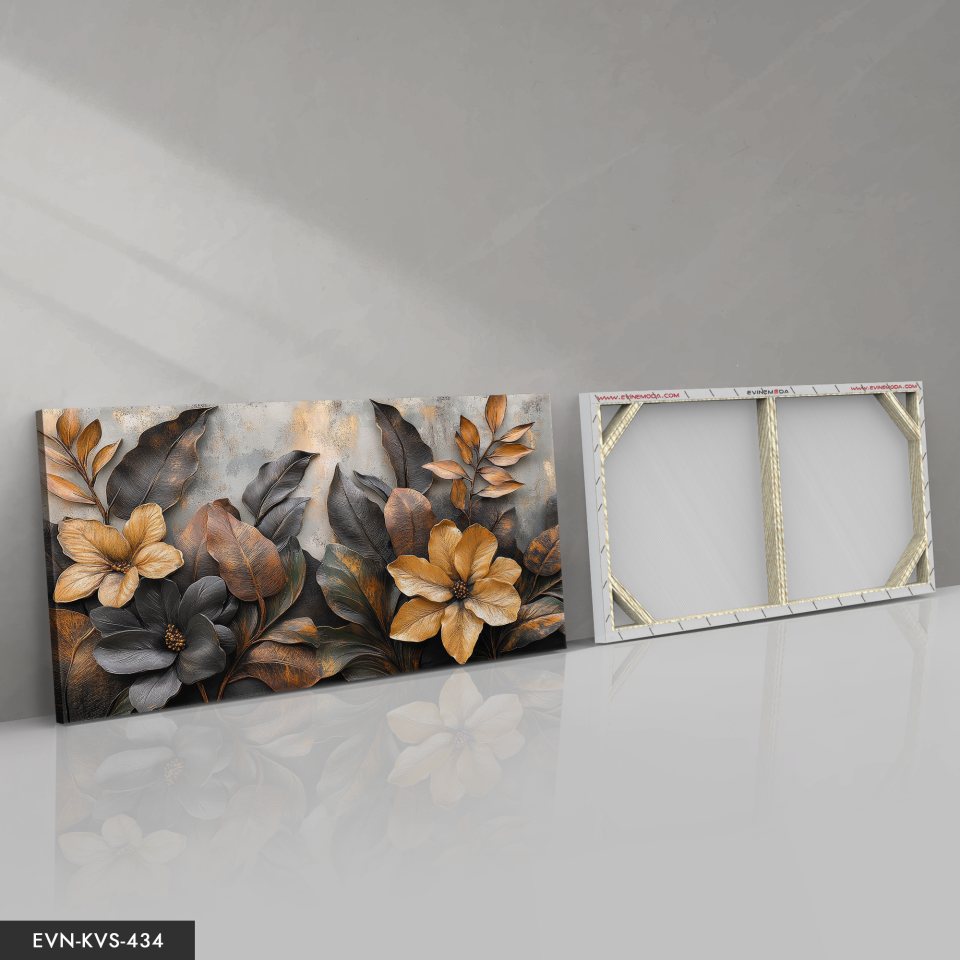 Eskitme Detaylı Çiçekler Tek Parça Kanvas - Canvas Tablo 140 x 90 CM - Çok Renkli