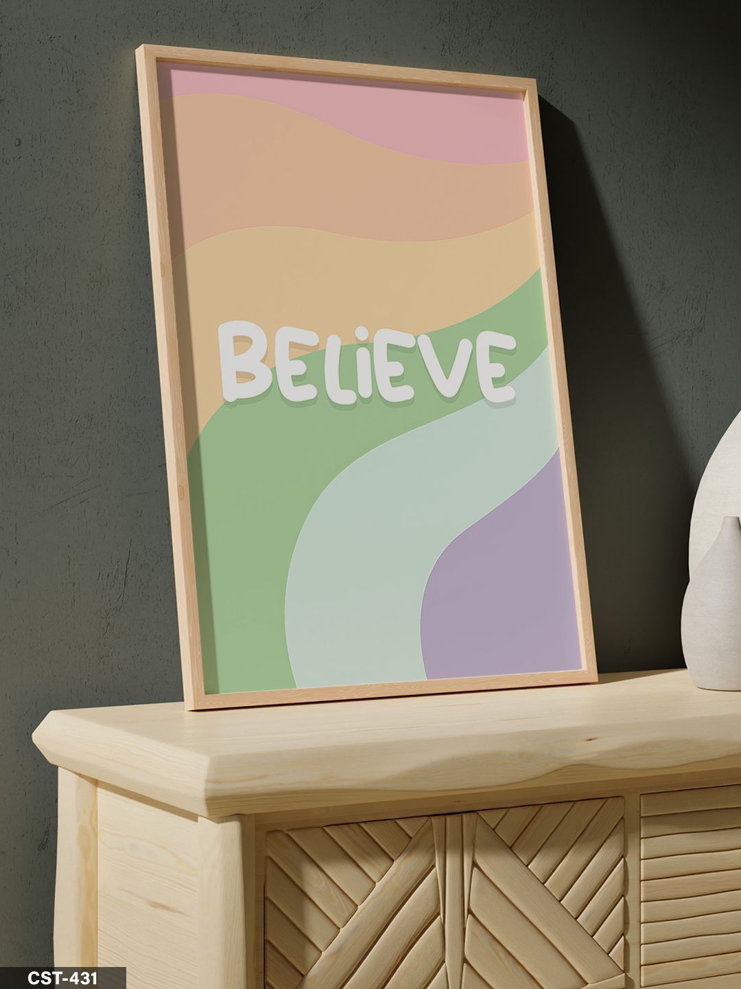 Renkli Believe Tek Parça Ahşap Çerçeveli Tablo Naturel - 20 x 30 CM