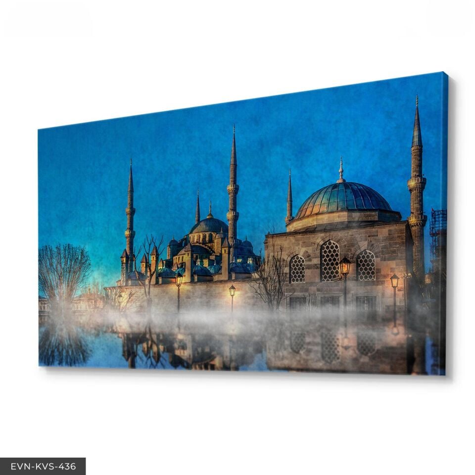 Yağlı Boya Görünümlü Camii Tek Parça Kanvas - Canvas Tablo
