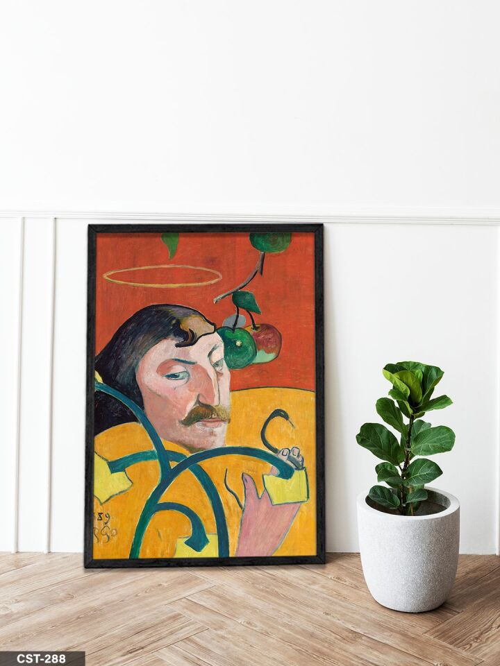 Paul Gauguin Sarı Kristus ile Otoportre Tek Parça Ahşap Çerçeveli Tablo Siyah - 50 x 70 CM