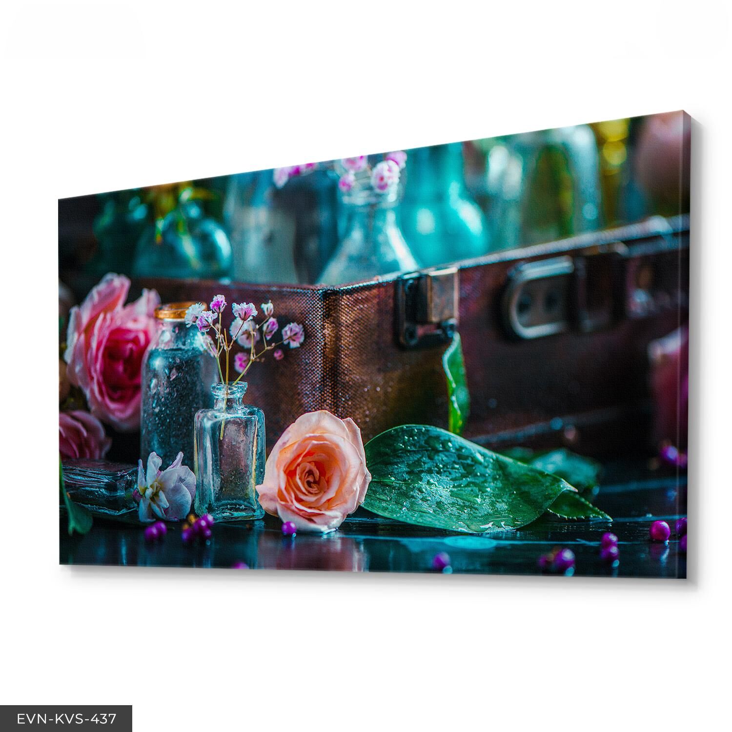 Su Damlaları ve Gül Tek Parça Kanvas - Canvas Tablo 40 x 30 CM - Çok Renkli