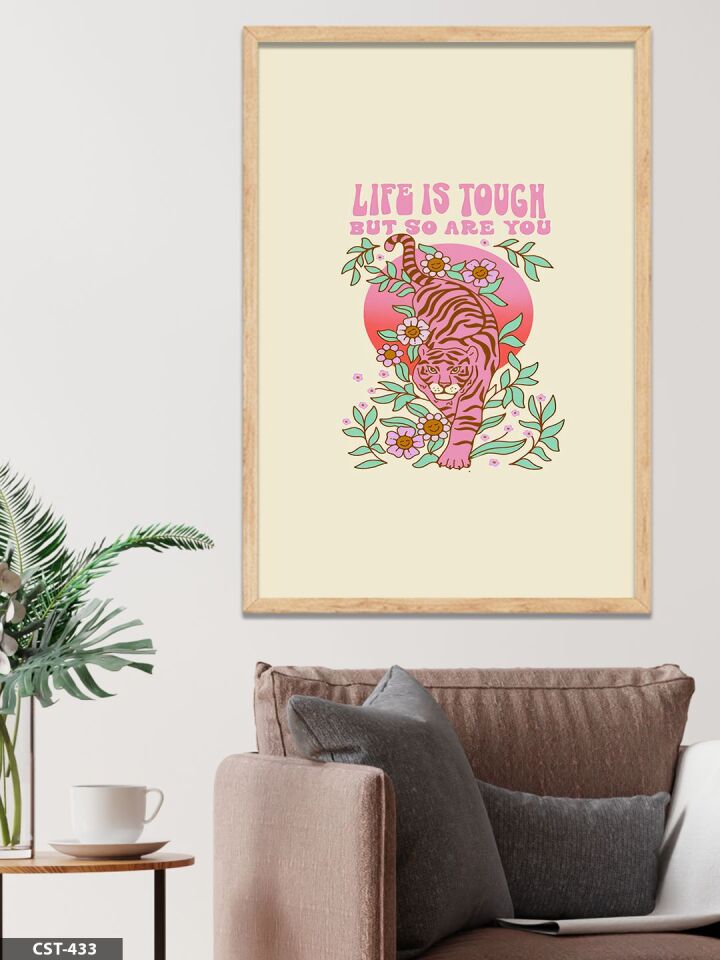 Pembe Kaplan Tek Parça Ahşap Çerçeveli Tablo Naturel - 20 x 30 CM