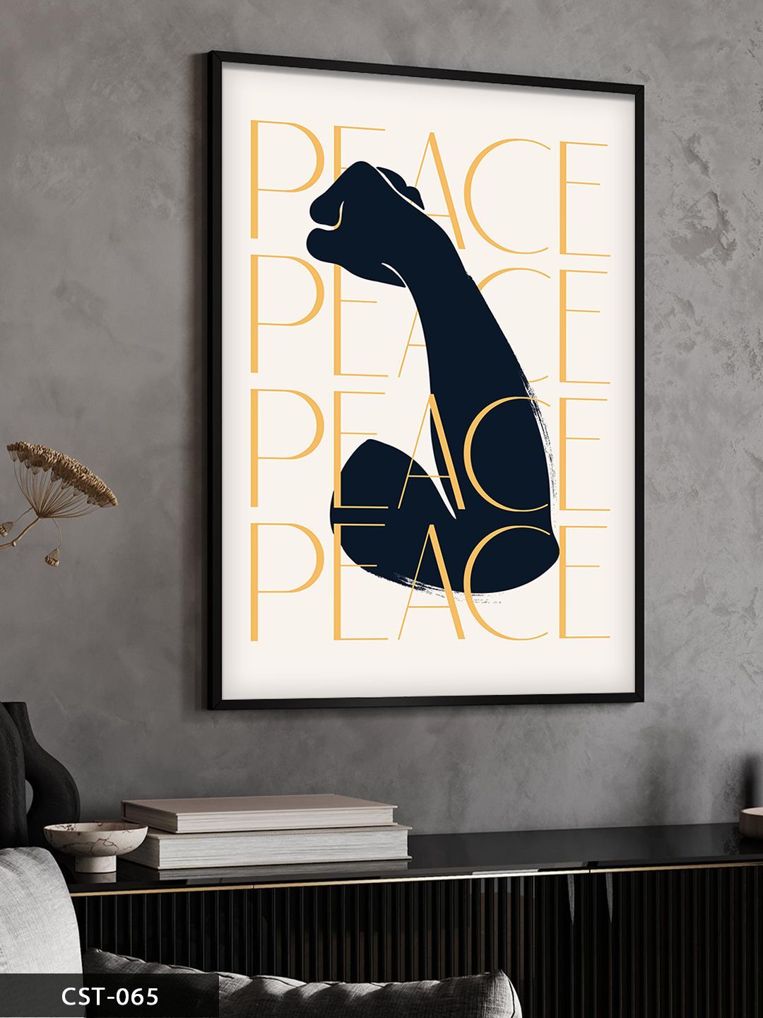 Peace Tek Parça Ahşap Çerçeveli Tablo Siyah - 20 x 30 CM