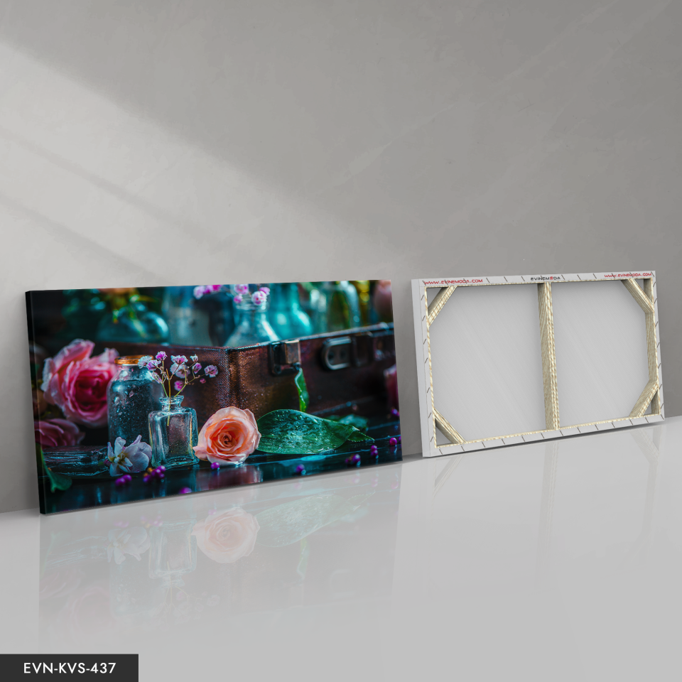 Su Damlaları ve Gül Tek Parça Kanvas - Canvas Tablo 140 x 90 CM - Çok Renkli