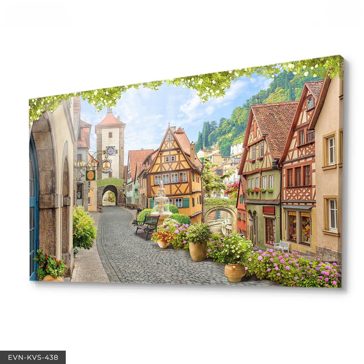 Çiçekli Sokak Tek Parça Kanvas - Canvas Tablo 40 x 30 CM - Çok Renkli