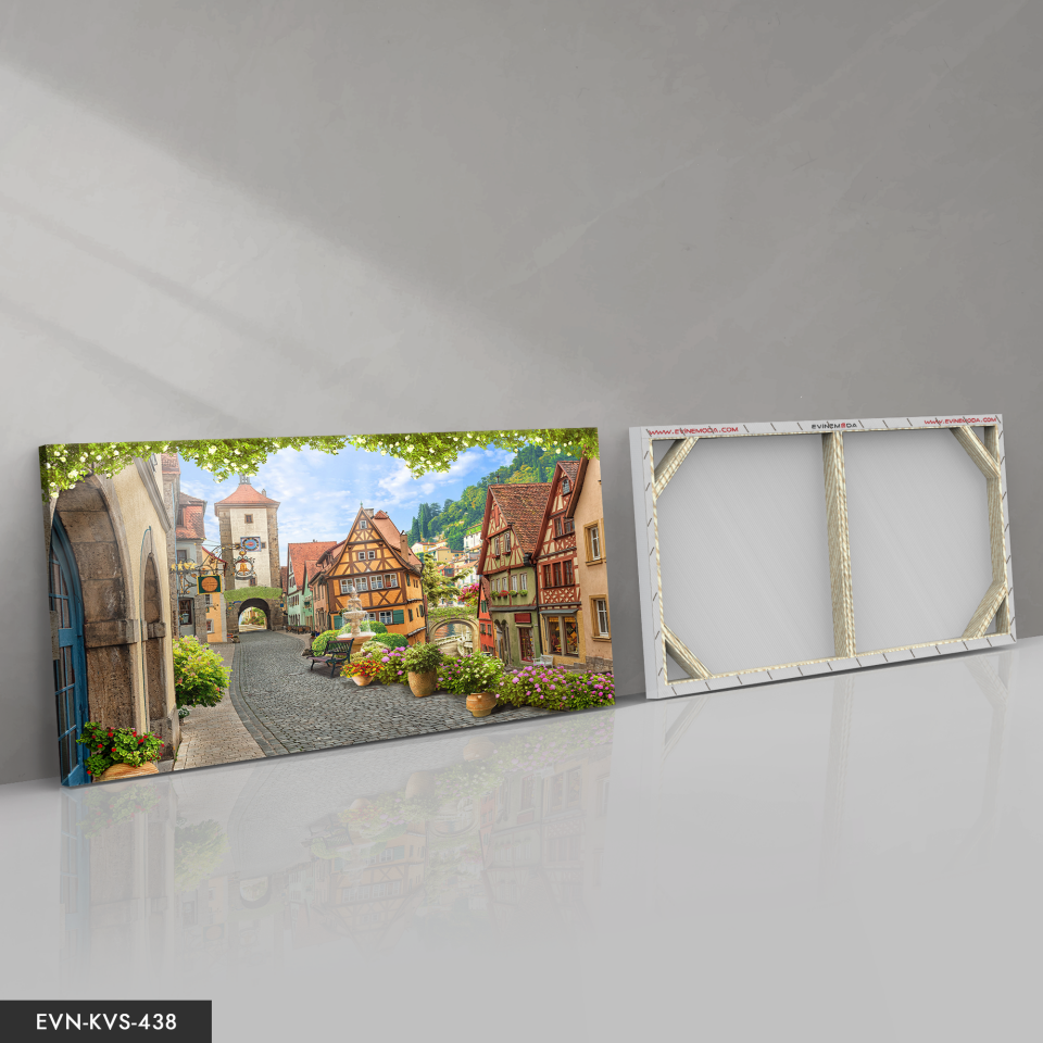 Çiçekli Sokak Tek Parça Kanvas - Canvas Tablo 140 x 90 CM - Çok Renkli