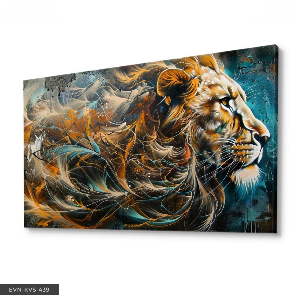 Yağlı Boya Görünümlü Aslan Tek Parça Kanvas - Canvas Tablo