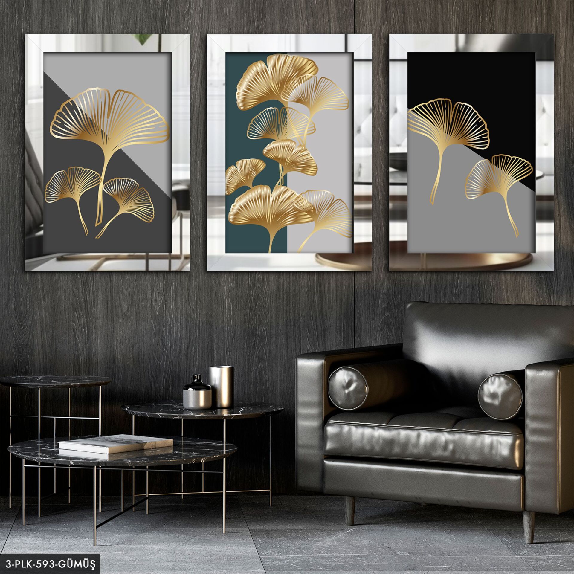 Çiçek 3 Parça Pleksi Aynalı Tablo 60 x 80 CM - Gümüş