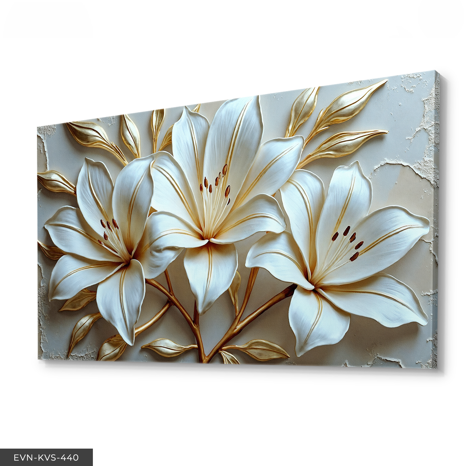 Gold Detaylı Zambak Tek Parça Kanvas - Canvas Tablo 140 x 90 CM - Çok Renkli