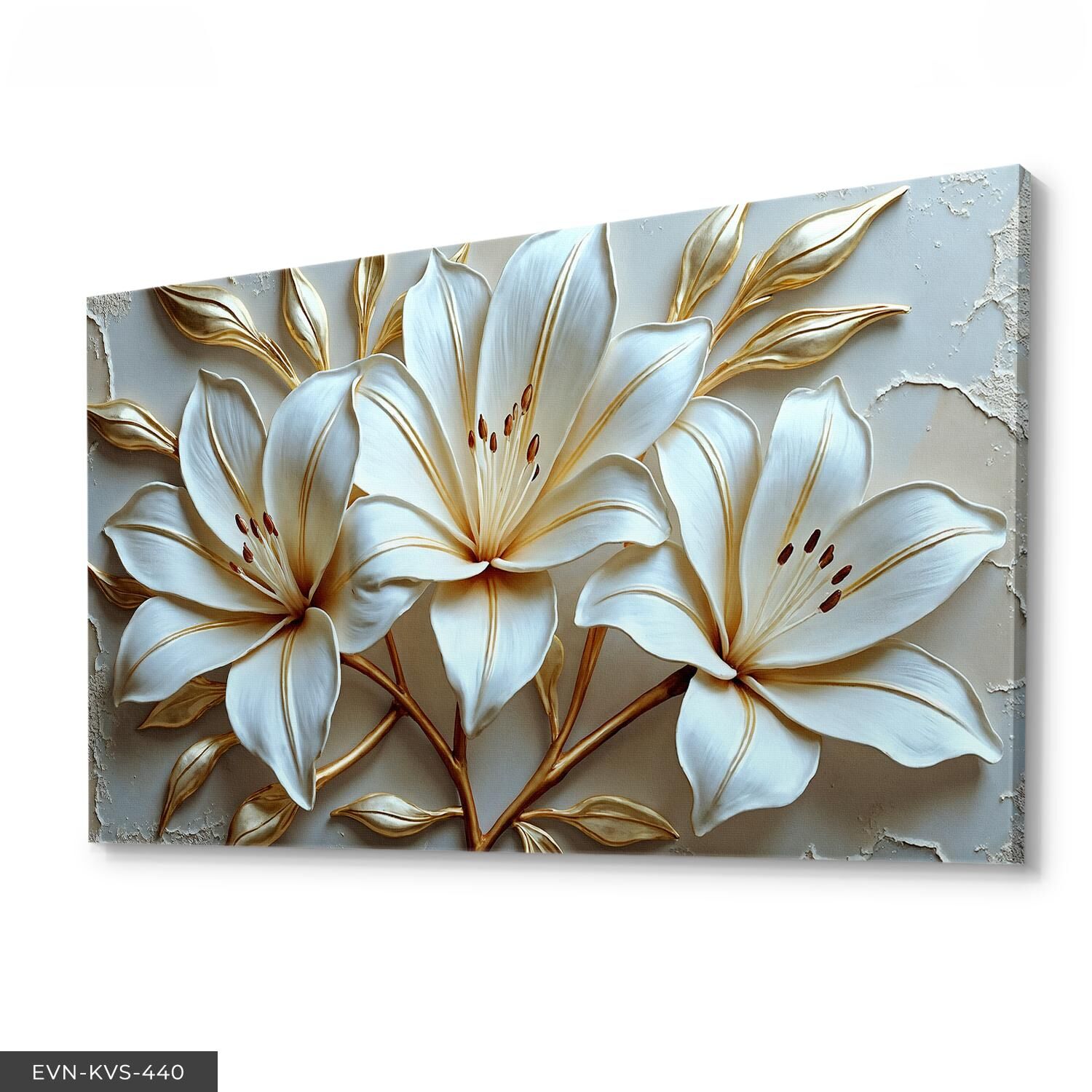 Gold Detaylı Zambak Tek Parça Kanvas - Canvas Tablo 40 x 30 CM - Çok Renkli