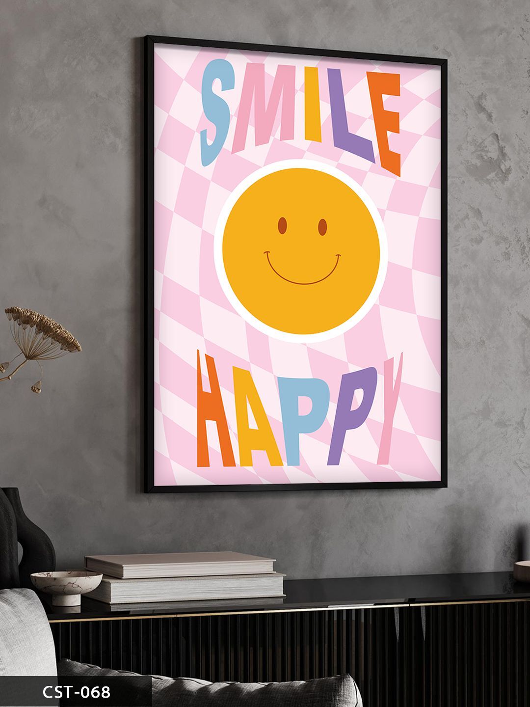 Smile Happy Tek Parça Ahşap Çerçeveli Tablo Siyah - 20 x 30 CM