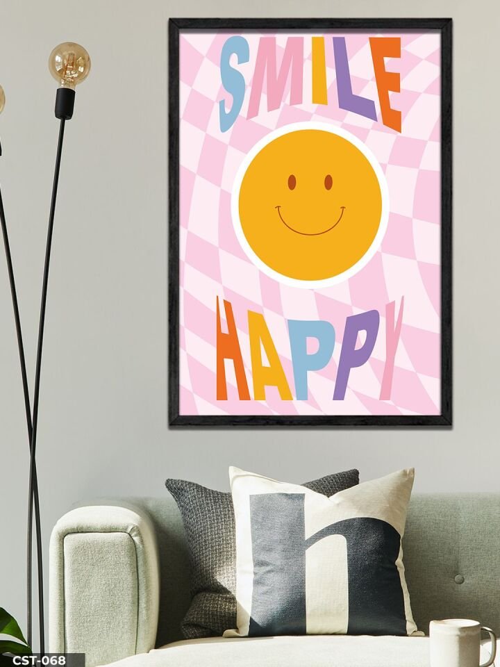 Smile Happy Tek Parça Ahşap Çerçeveli Tablo Siyah - 20 x 30 CM