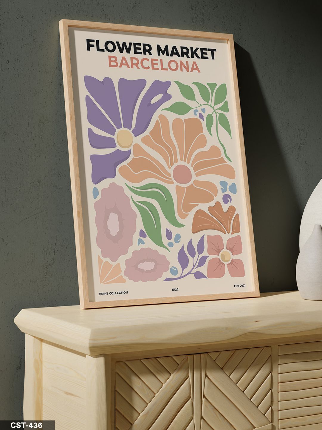 Flower Market Barcelona Tek Parça Ahşap Çerçeveli Tablo Naturel - 20 x 30 CM