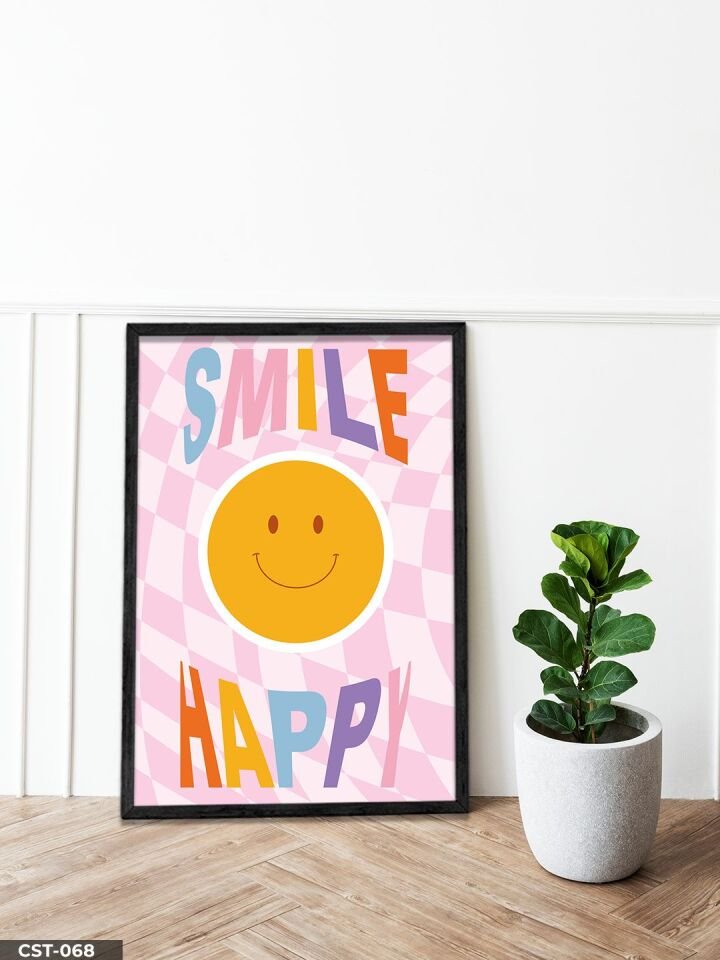 Smile Happy Tek Parça Ahşap Çerçeveli Tablo Siyah - 20 x 30 CM