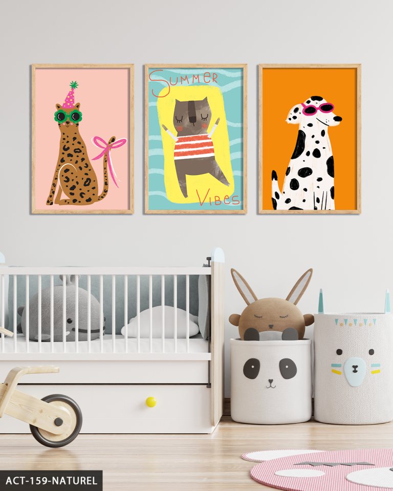 Eğlenceli Hayvanlar 3 Parça Ahşap Çerçeveli Tablo ACT Naturel - 20 x 30 CM