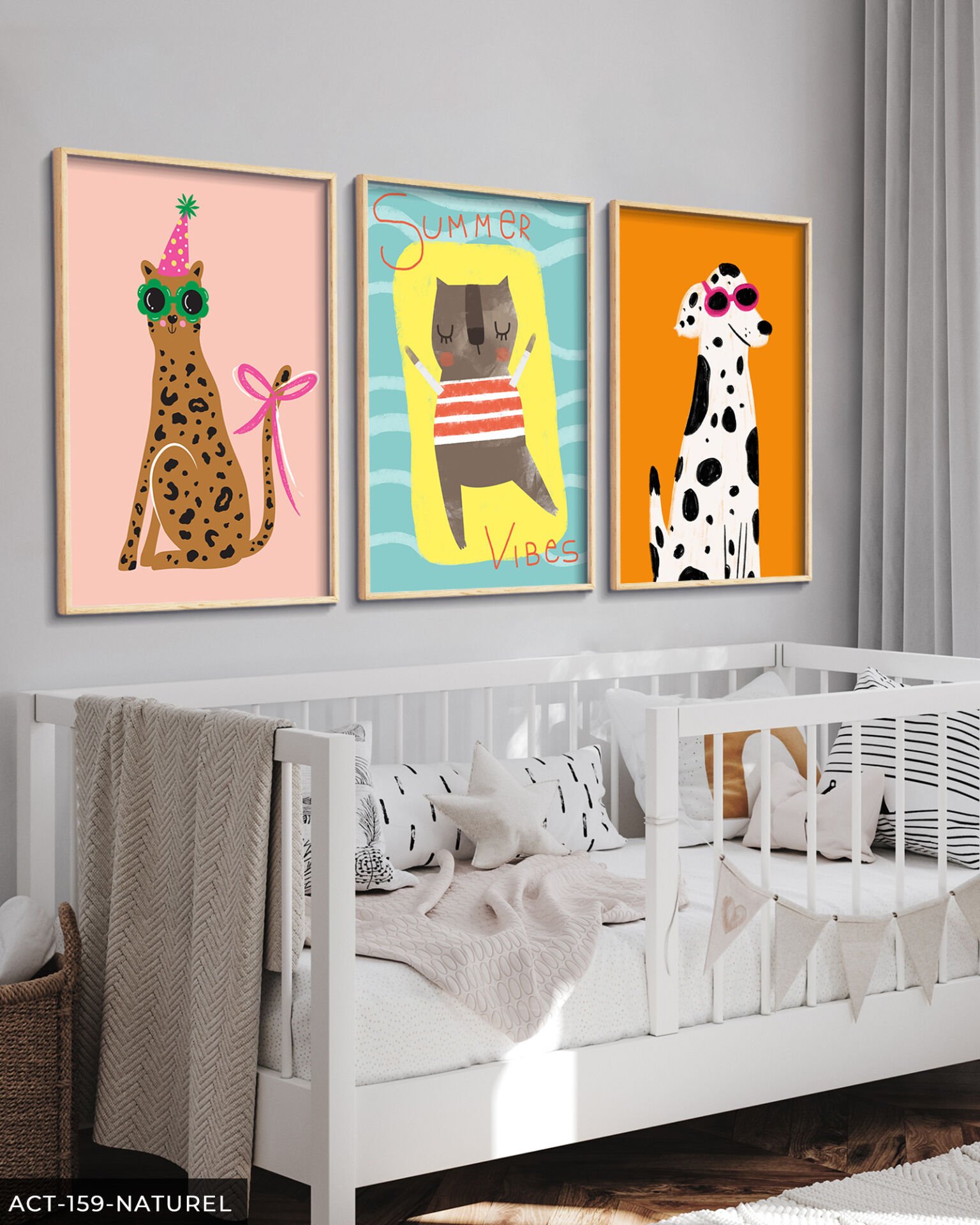 Eğlenceli Hayvanlar 3 Parça Ahşap Çerçeveli Tablo ACT Naturel - 20 x 30 CM