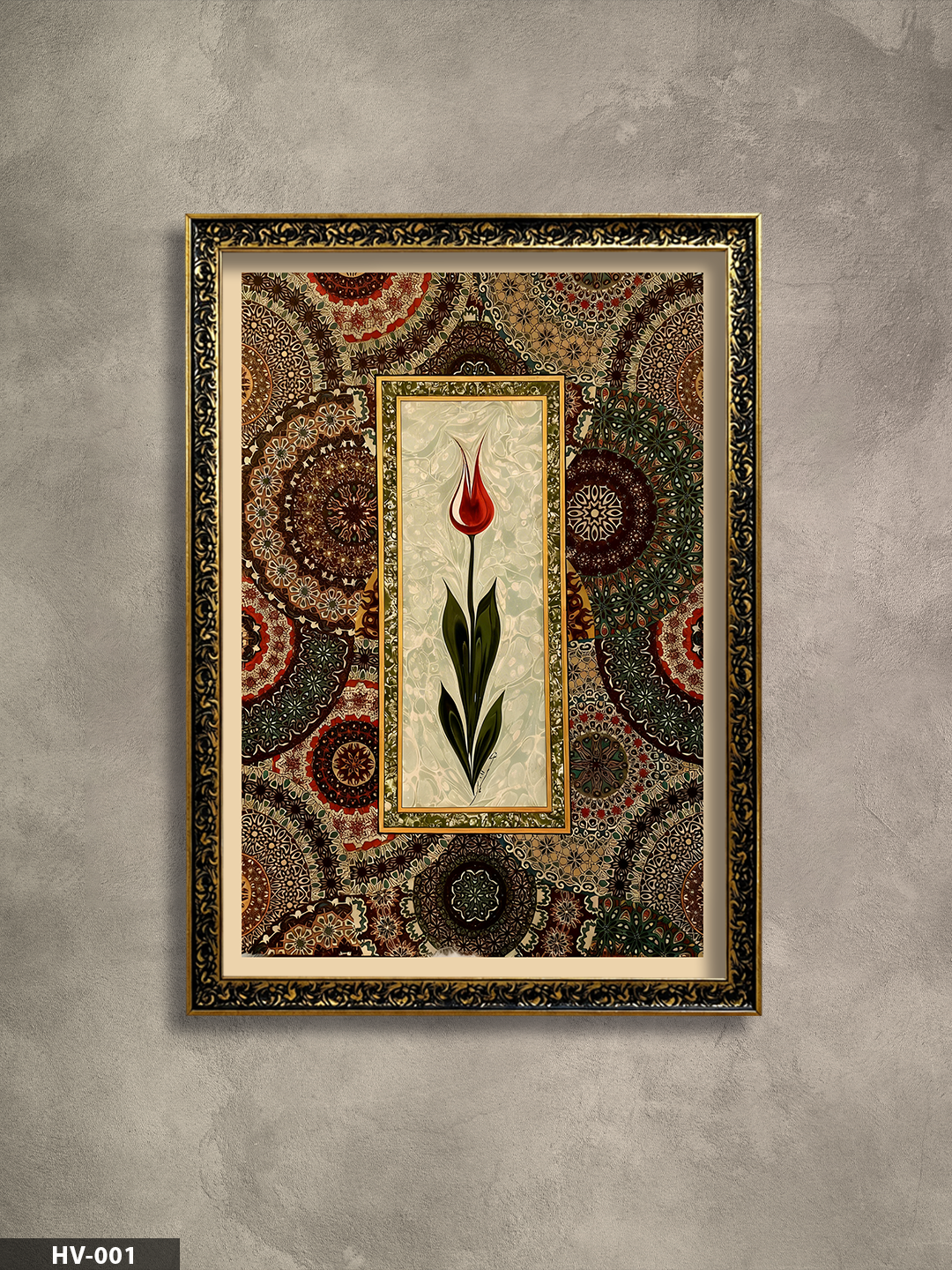 Lale Desen Vintage Desenli Premium Çerçeveli Tek Parça Tablo 75x55 CM HV
