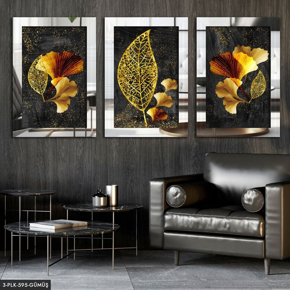 Soyut 3 Parça Pleksi Aynalı Tablo 60 x 80 CM - Gümüş