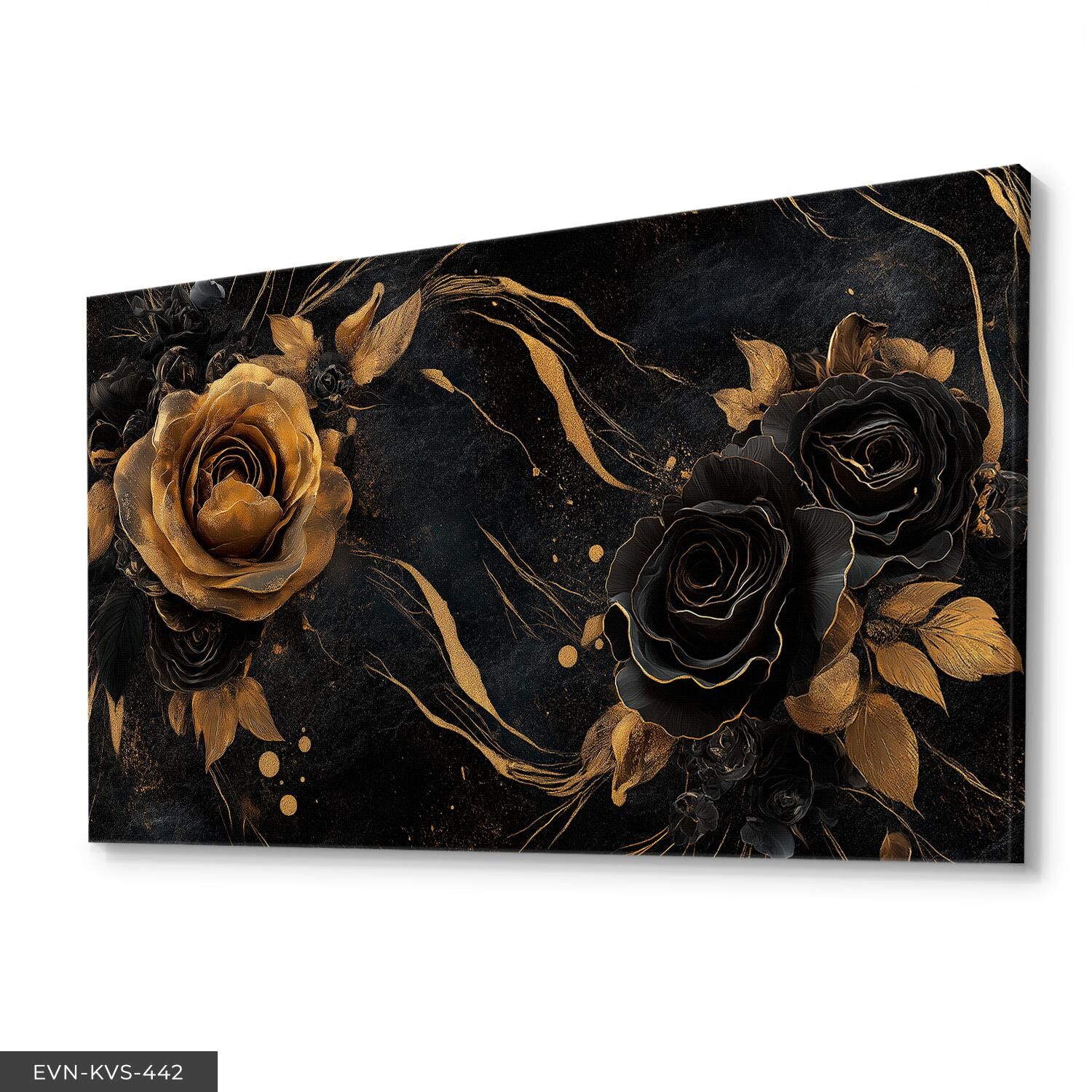 Gold ve Siyah Gül Tek Parça Kanvas - Canvas Tablo 40 x 30 CM - Çok Renkli