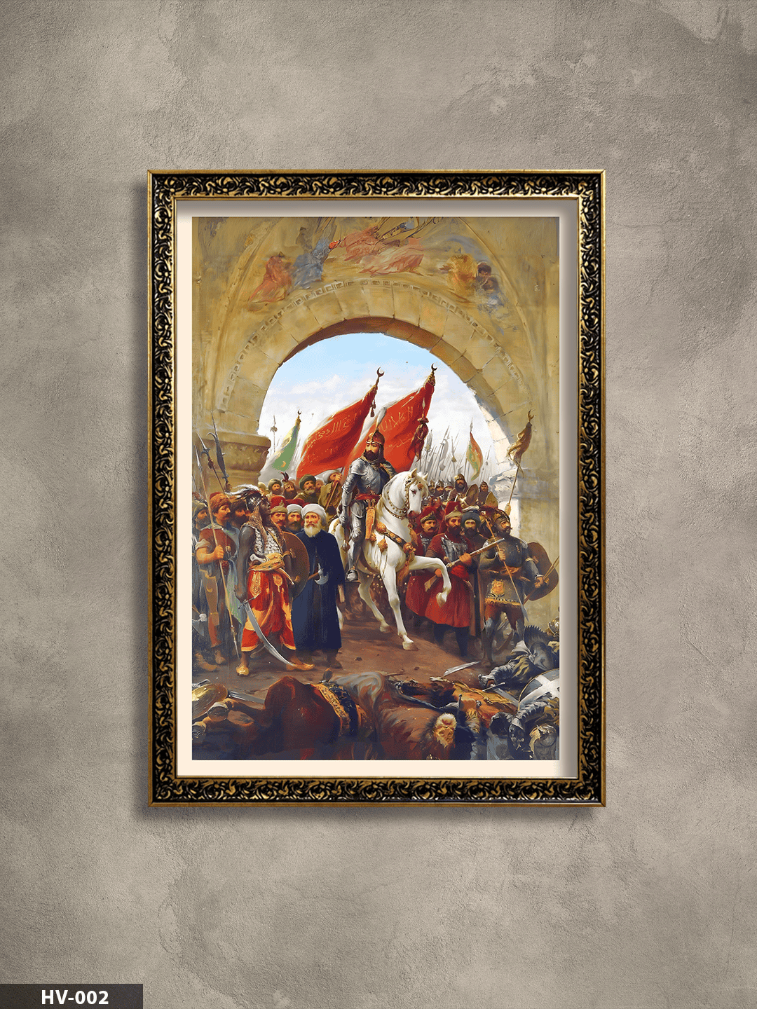 Fatih Sultan Mehmet'in İstanbul'a Girişi Vintage Desenli Premium Çerçeveli Tek Parça Tablo 75x55 CM HV
