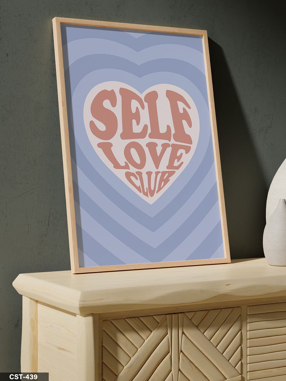 Self Love Clab Kalp Tek Parça Ahşap Çerçeveli Tablo Naturel - 20 x 30 CM