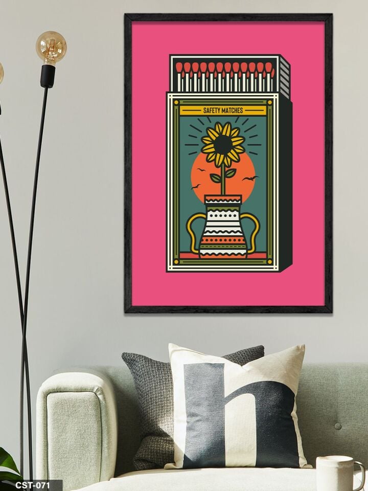 Renkli Portre Desenli Safety Matches Tek Parça Ahşap Çerçeveli Tablo Siyah - 20 x 30 CM