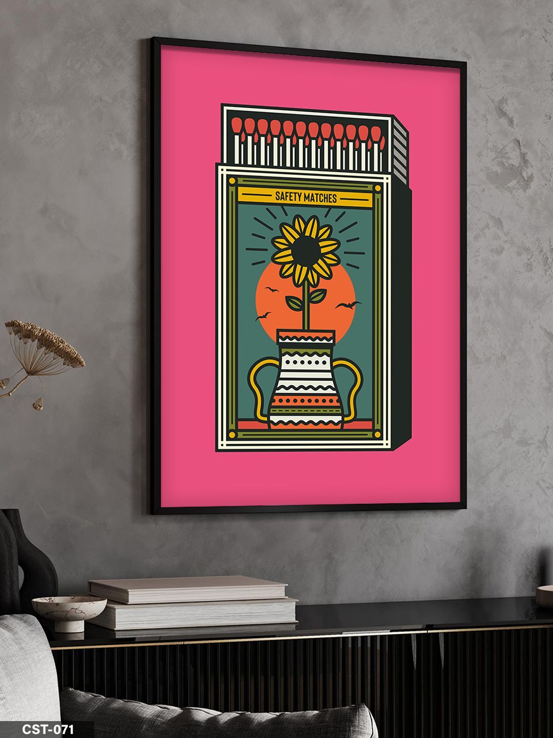 Renkli Portre Desenli Safety Matches Tek Parça Ahşap Çerçeveli Tablo Siyah - 20 x 30 CM