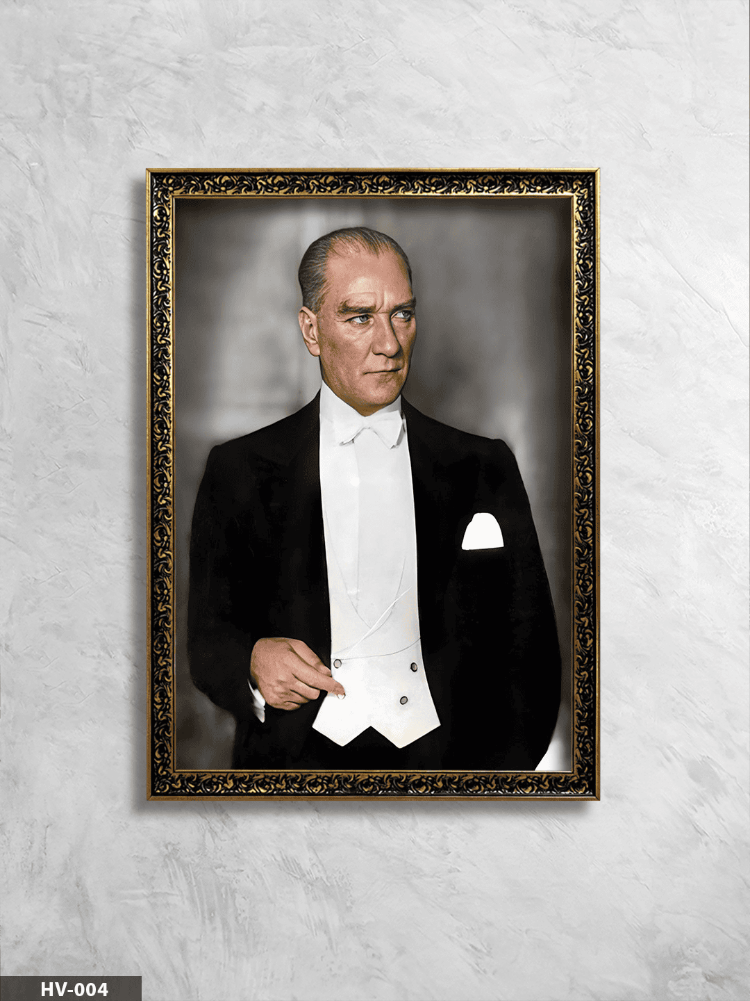 Mustafa Kemal Atatürk Vintage Desenli Premium Çerçeveli Tek Parça Tablo 75x55 CM HV