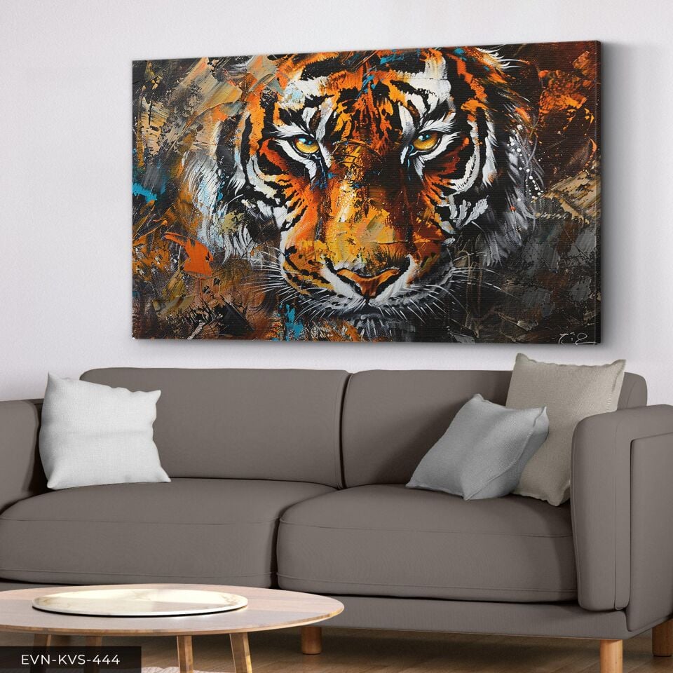 Yağlı Boya Görünümlü Kaplan Tek Parça Kanvas - Canvas Tablo 40 x 30 CM - Çok Renkli