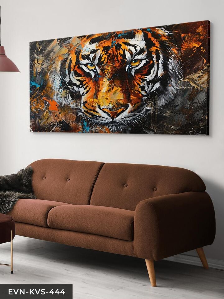 Yağlı Boya Görünümlü Kaplan Tek Parça Kanvas - Canvas Tablo 40 x 30 CM - Çok Renkli