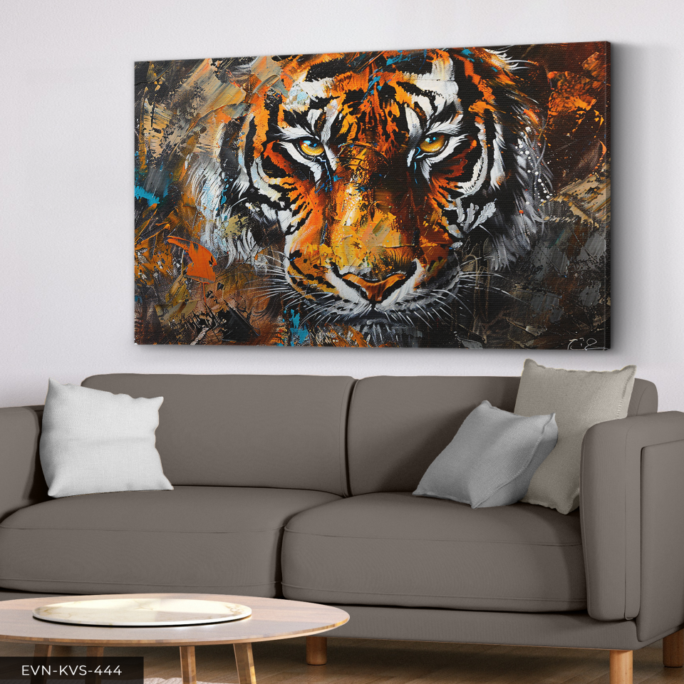 Yağlı Boya Görünümlü Kaplan Tek Parça Kanvas - Canvas Tablo 140 x 90 CM - Çok Renkli