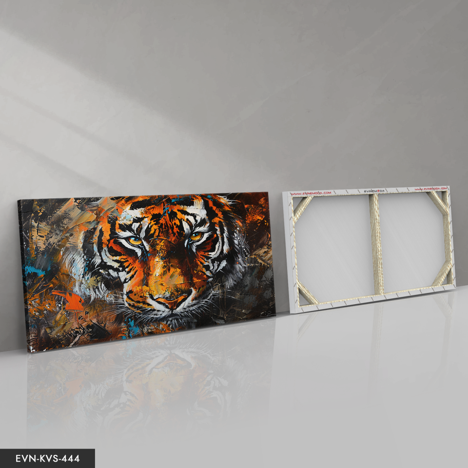 Yağlı Boya Görünümlü Kaplan Tek Parça Kanvas - Canvas Tablo 140 x 90 CM - Çok Renkli