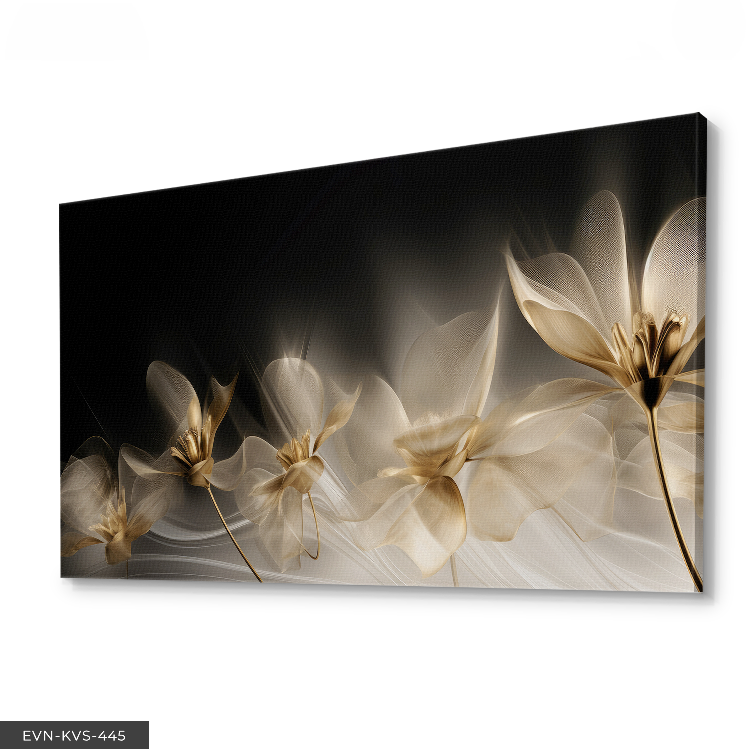 Yansımalı Gold Çiçekler Tek Parça Kanvas - Canvas Tablo 140 x 90 CM - Çok Renkli