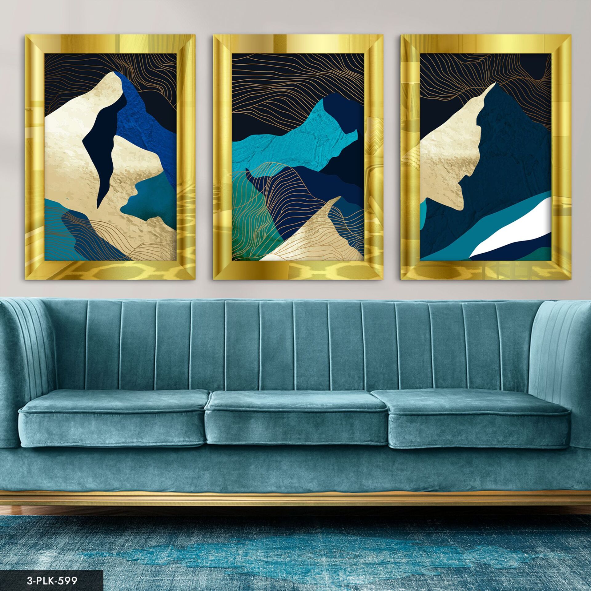 Soyut 3 Parça Pleksi Aynalı Tablo 60 x 80 CM - Gold