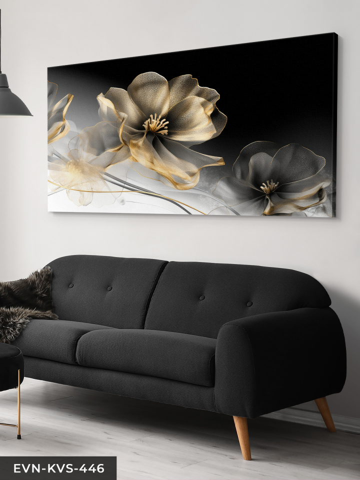 Gold Çiçek Tek Parça Kanvas - Canvas Tablo 140 x 90 CM - Çok Renkli