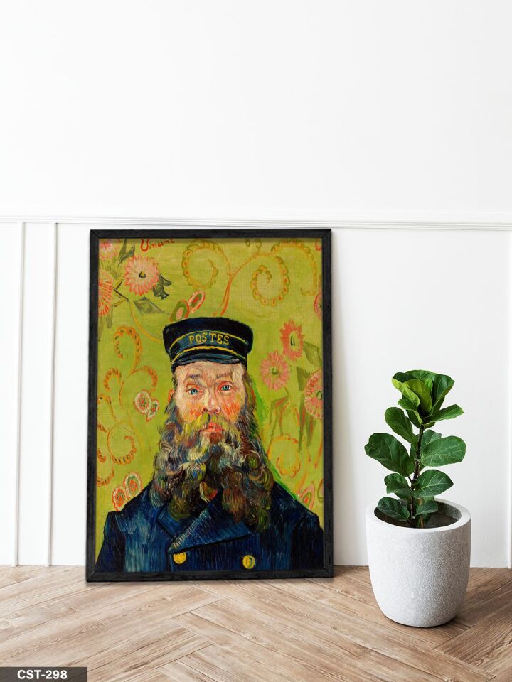 Vincent Van Gogh Postacı Joseph Rouli'nin Portresi Tek Parça Ahşap Çerçeveli Tablo Siyah - 50 x 70 CM