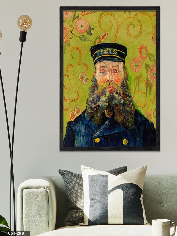 Vincent Van Gogh Postacı Joseph Rouli'nin Portresi Tek Parça Ahşap Çerçeveli Tablo Siyah - 50 x 70 CM