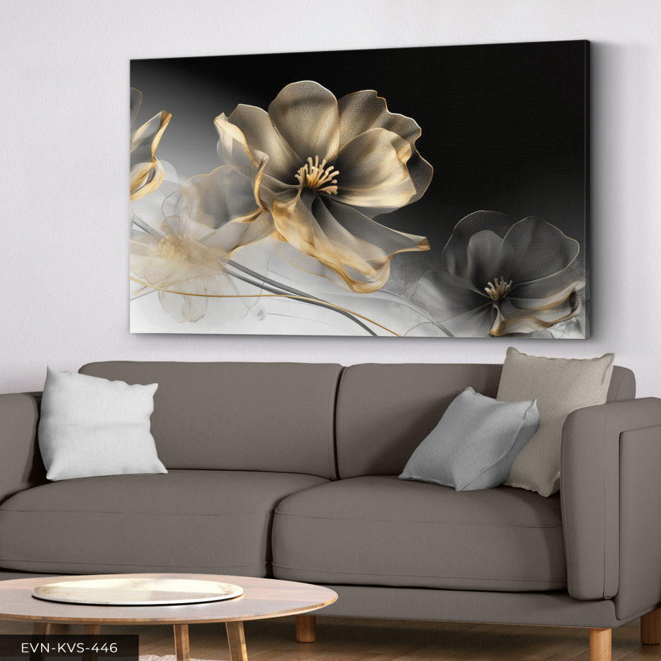 Gold Çiçek Tek Parça Kanvas - Canvas Tablo 140 x 90 CM - Çok Renkli