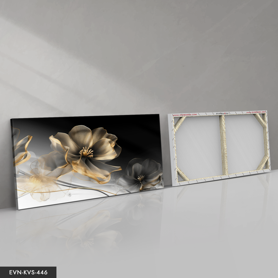 Gold Çiçek Tek Parça Kanvas - Canvas Tablo 140 x 90 CM - Çok Renkli