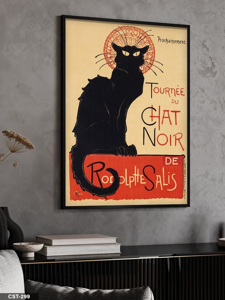 Kara Kedi Turu Tek Parça Ahşap Çerçeveli Tablo Siyah - 50 x 70 CM