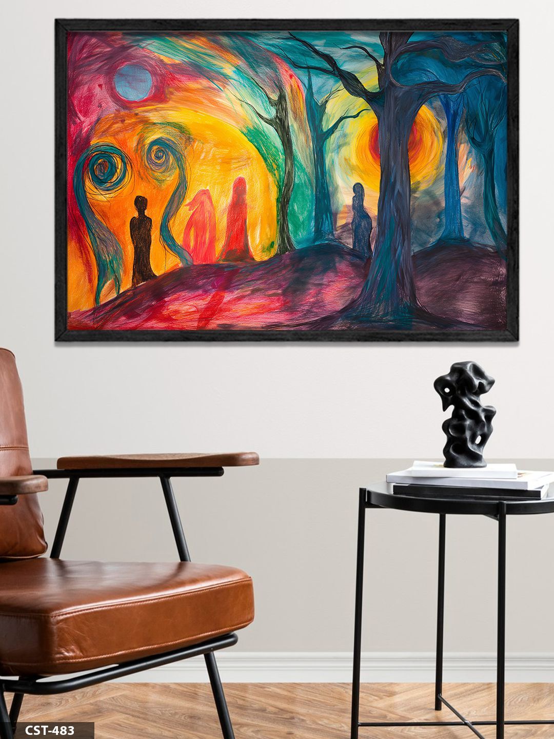 Renkli Orman Tek Parça Ahşap Çerçeveli Tablo Siyah - 30 x 40 CM