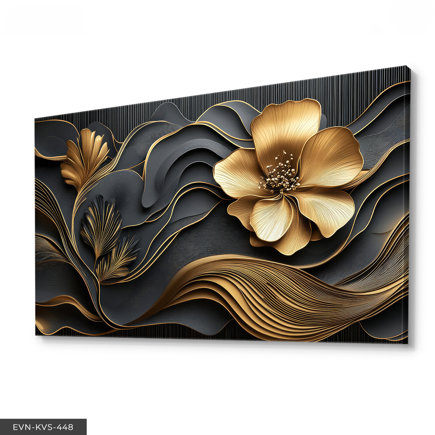 Gold Çiçek Tek Parça Kanvas - Canvas Tablo 140 x 90 CM - Çok Renkli