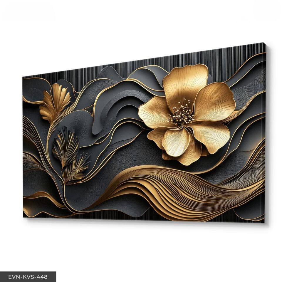 Gold Çiçek Tek Parça Kanvas - Canvas Tablo