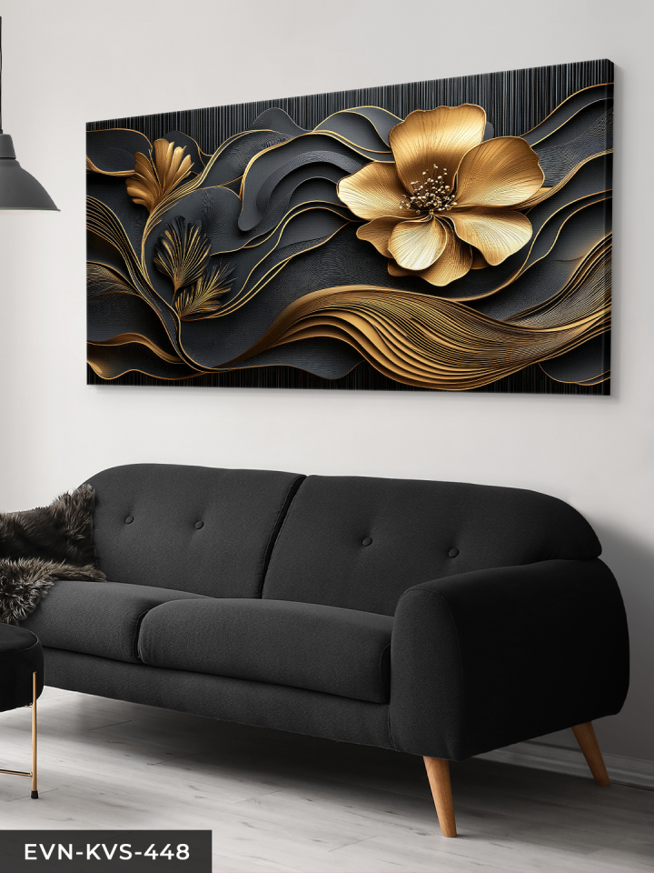 Gold Çiçek Tek Parça Kanvas - Canvas Tablo 140 x 90 CM - Çok Renkli