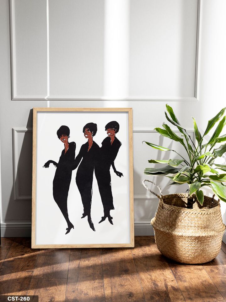 3 Gülen Kadın Tek Parça Ahşap Çerçeveli Tablo Naturel - 40 x 60 CM
