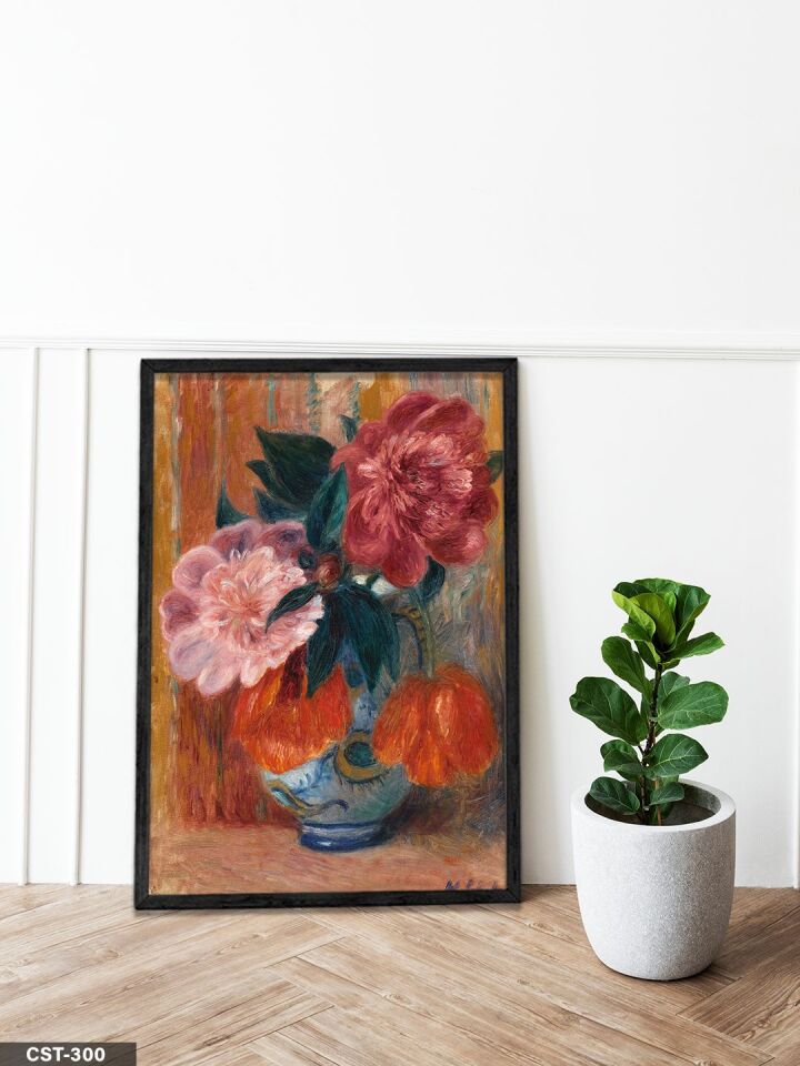 Pierre Auguste Renoir Peynir ve Çiçekler Tek Parça Ahşap Çerçeveli Tablo Siyah - 50 x 70 CM