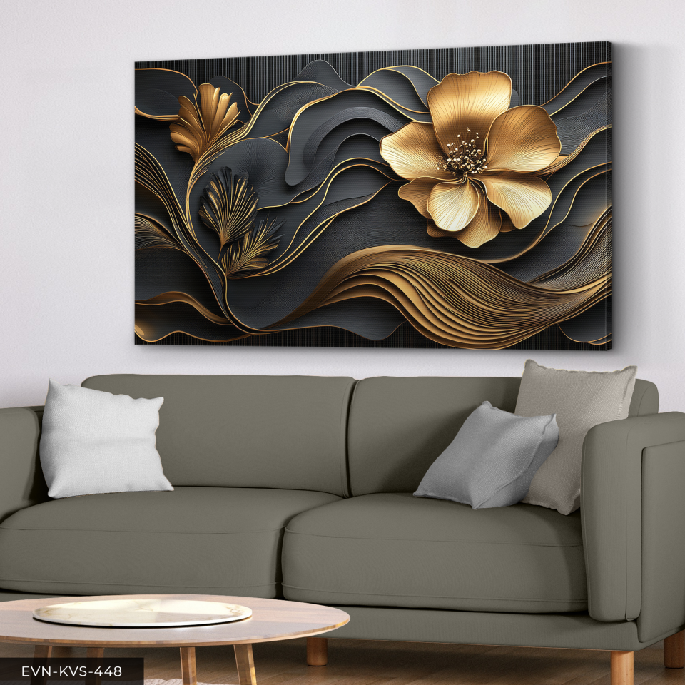 Gold Çiçek Tek Parça Kanvas - Canvas Tablo 140 x 90 CM - Çok Renkli
