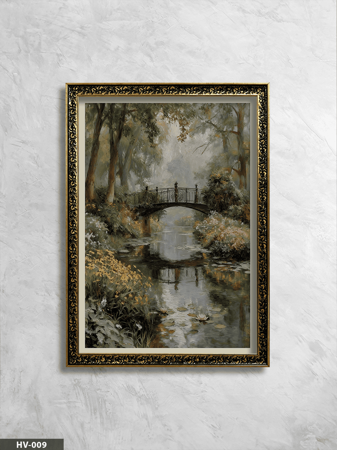 Çiçekli Irmak Köprüsü Vintage Desenli Premium Çerçeveli Tek Parça Tablo 75x55 CM HV