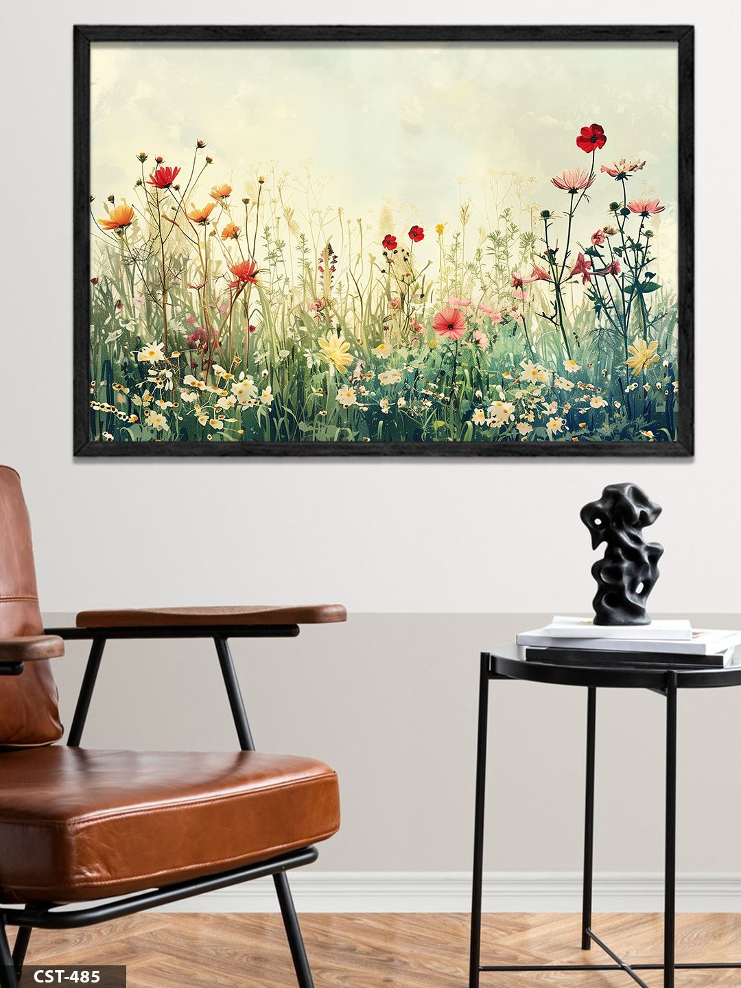 Papatyalar Tek Parça Ahşap Çerçeveli Tablo Siyah - 30 x 40 CM