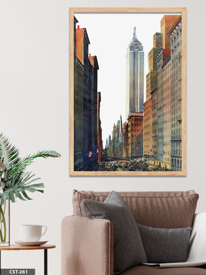 Gökdelen Şehir Tek Parça Ahşap Çerçeveli Tablo Naturel - 40 x 60 CM
